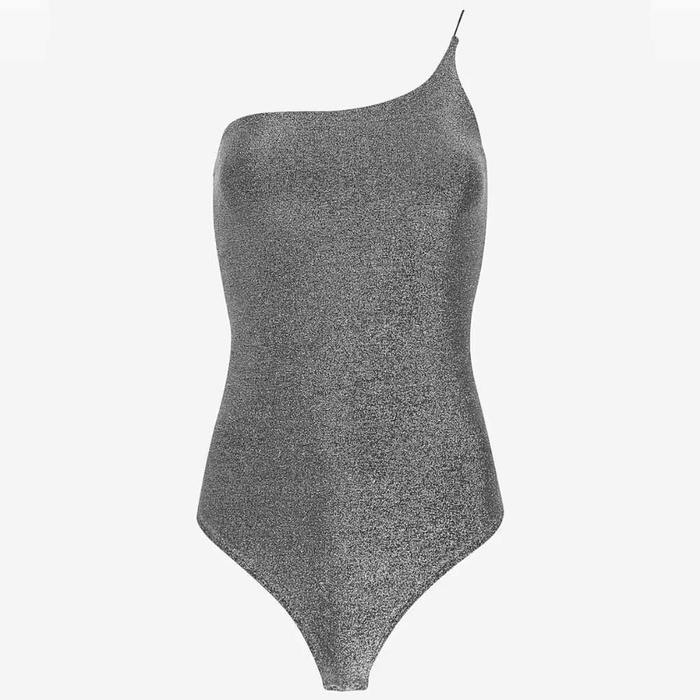 Express Sparkly One Shoulder Thong Bodysuit - Size XL